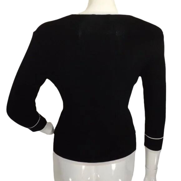 PAPELL STUDIO Sweater, M, Black/White trim, Cardigan/Buttons, 3/4 sleeves - Picture 5 of 11